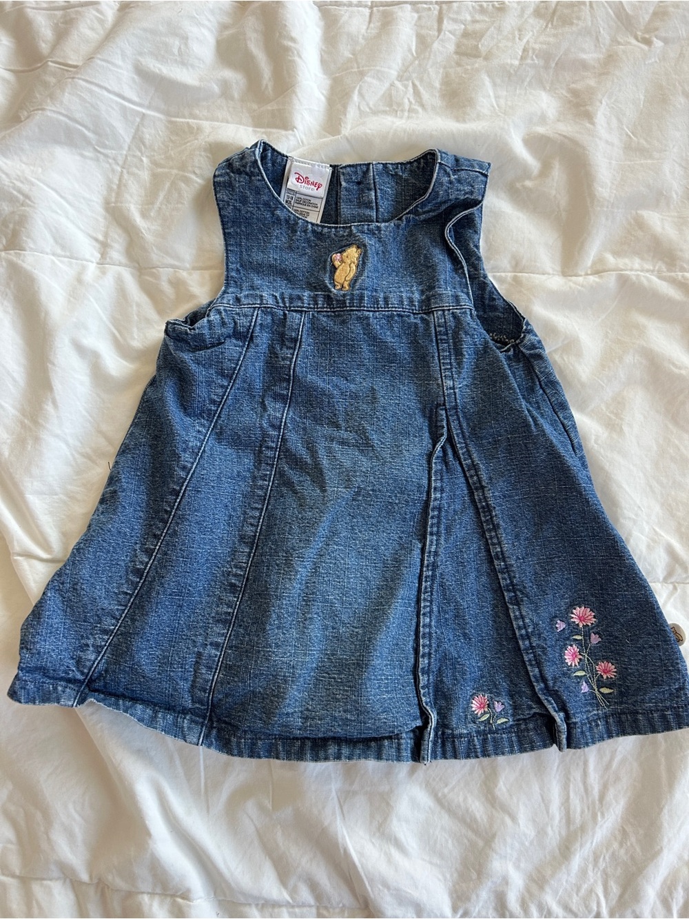 Vintage Disney Denim baby dress with Winnie the Pooh embroidery, size 18-24 mo.